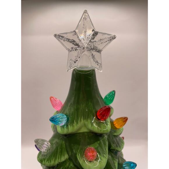 Vintage Lighted Tabletop Ceramic Christmas Tree -Battery Operated 14" Tall - Picture 7 of 9